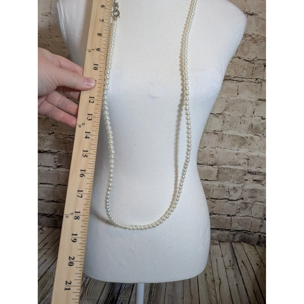 Extra Long Faux Pearl Necklace In Bright White Beads 36